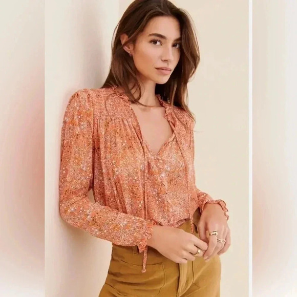 Free People Tops - Free People Lela blouse in Coral Size Small, Revolve